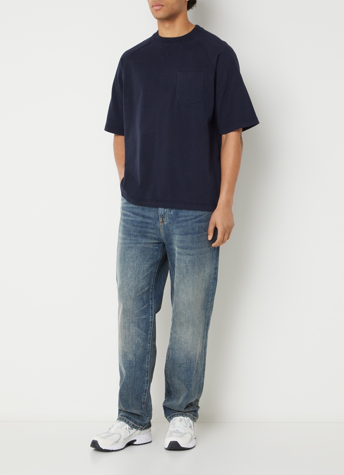 Denham US Navy Pocket T-shirt met borstzak - voorkant 3 donkerblauw