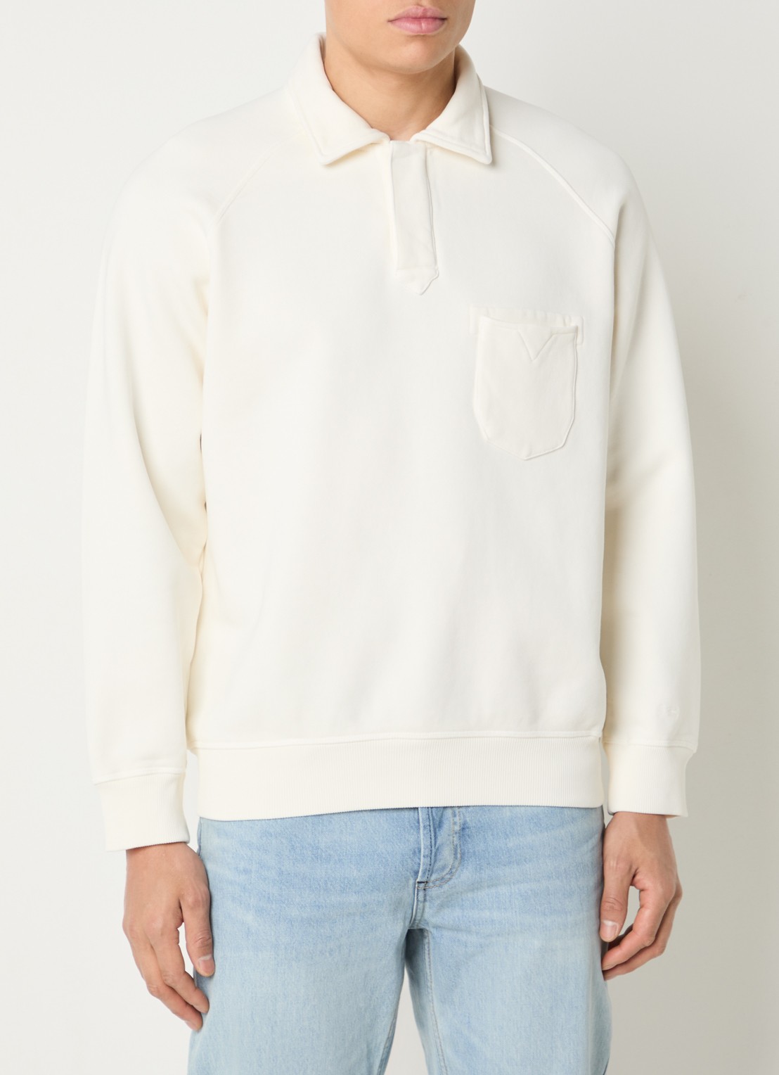 Denham US Navy sweater met polokraag - detail 3 gebroken wit