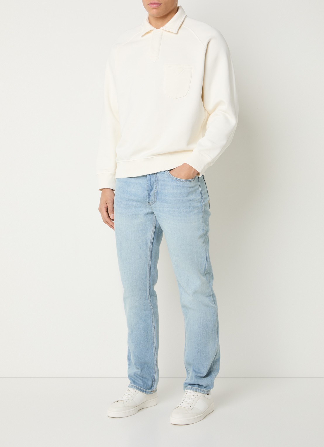 Denham US Navy sweater met polokraag - voorkant 2 gebroken wit