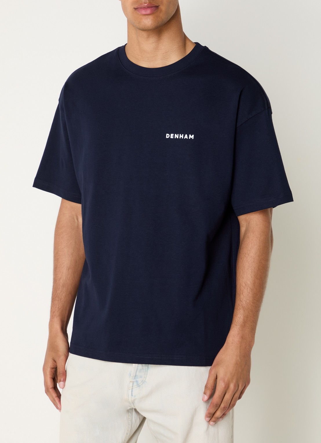 Denham Waine T-shirt met logo- en backprint - achterkant 4 donkerblauw