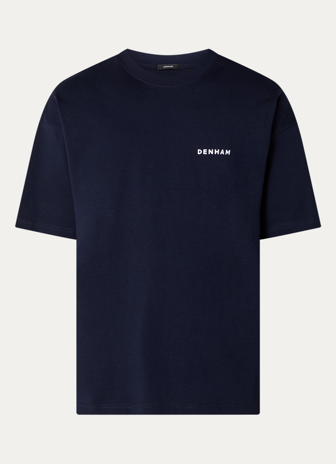Denham Waine T-shirt met logo- en backprint - voorkant donkerblauw