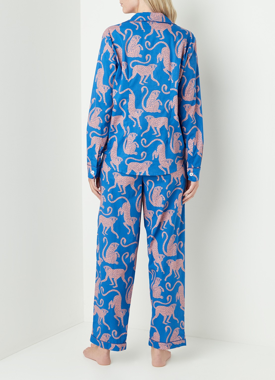 Desmond & Dempsey Chango pyjamaset van  katoen  - achterkant 4 blauw