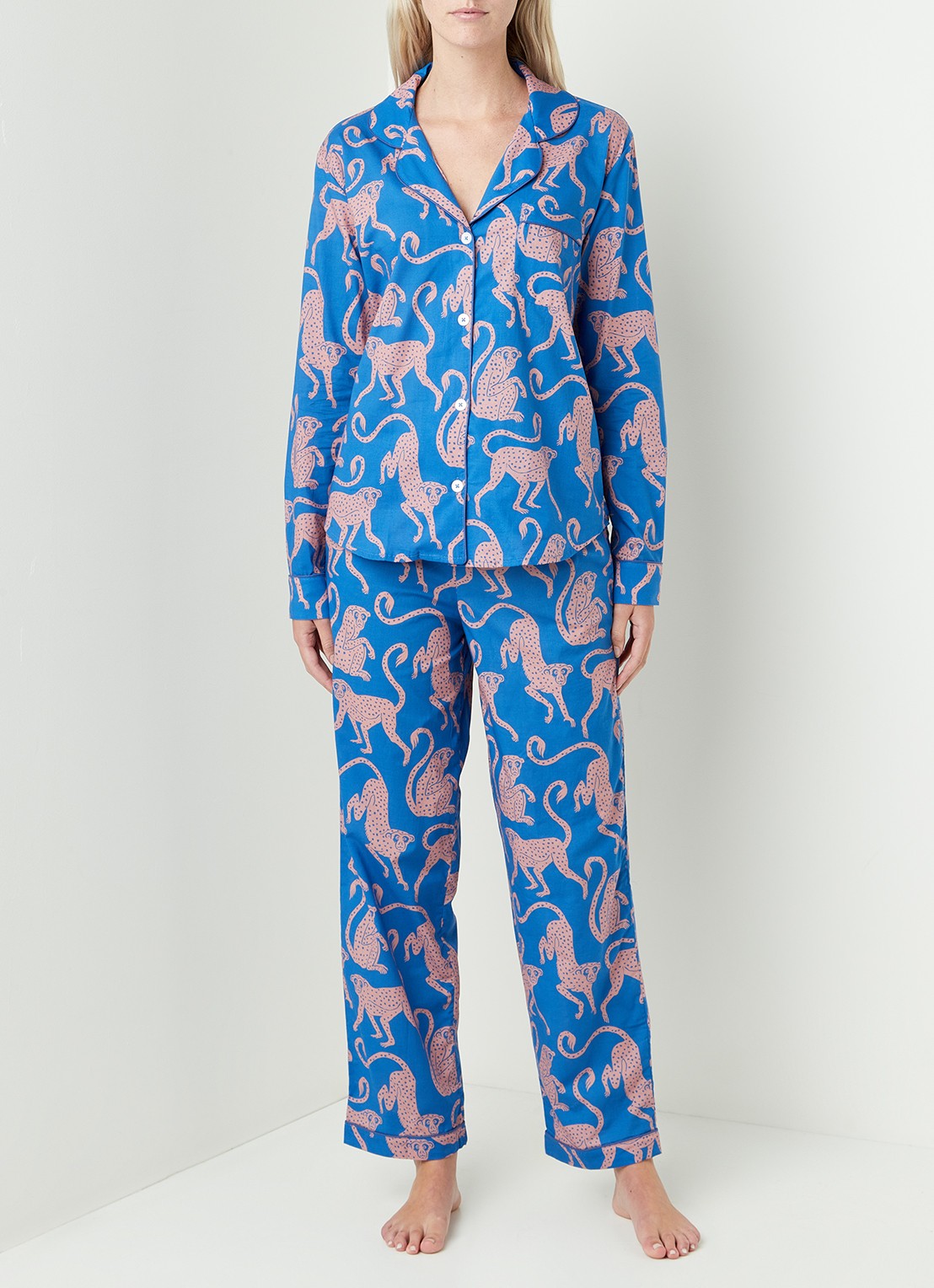 Desmond & Dempsey Chango pyjamaset van  katoen  - detail 3 blauw