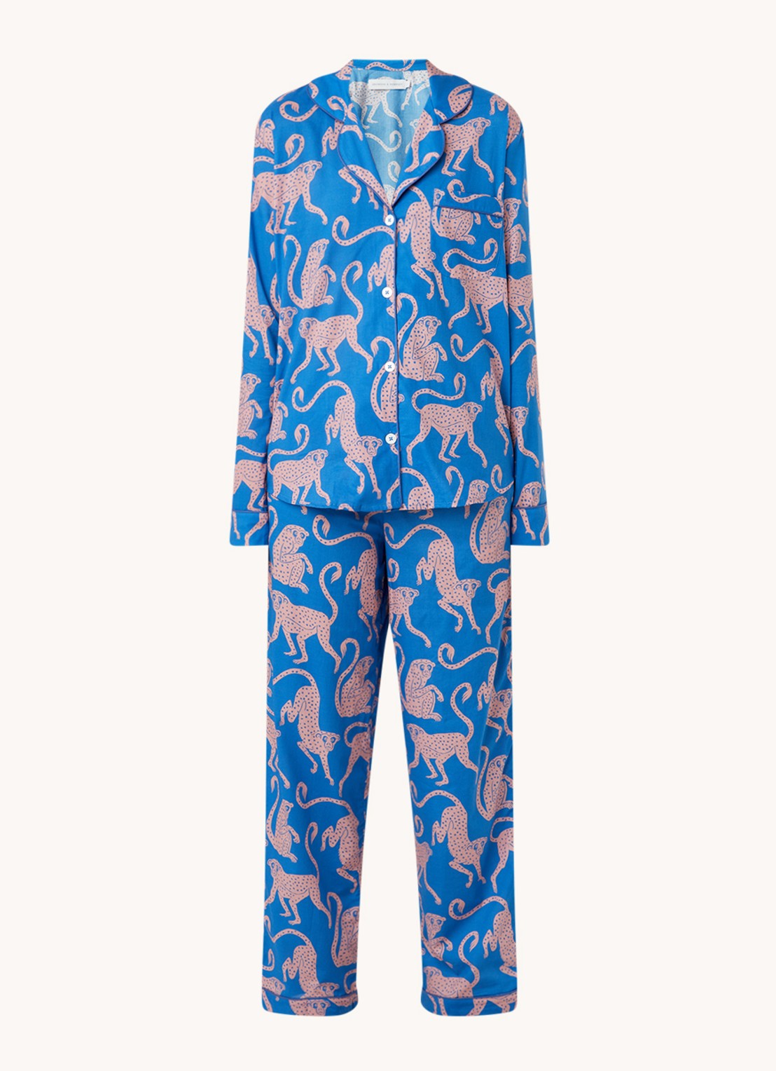 Desmond & Dempsey Chango pyjamaset van  katoen  - voorkant blauw