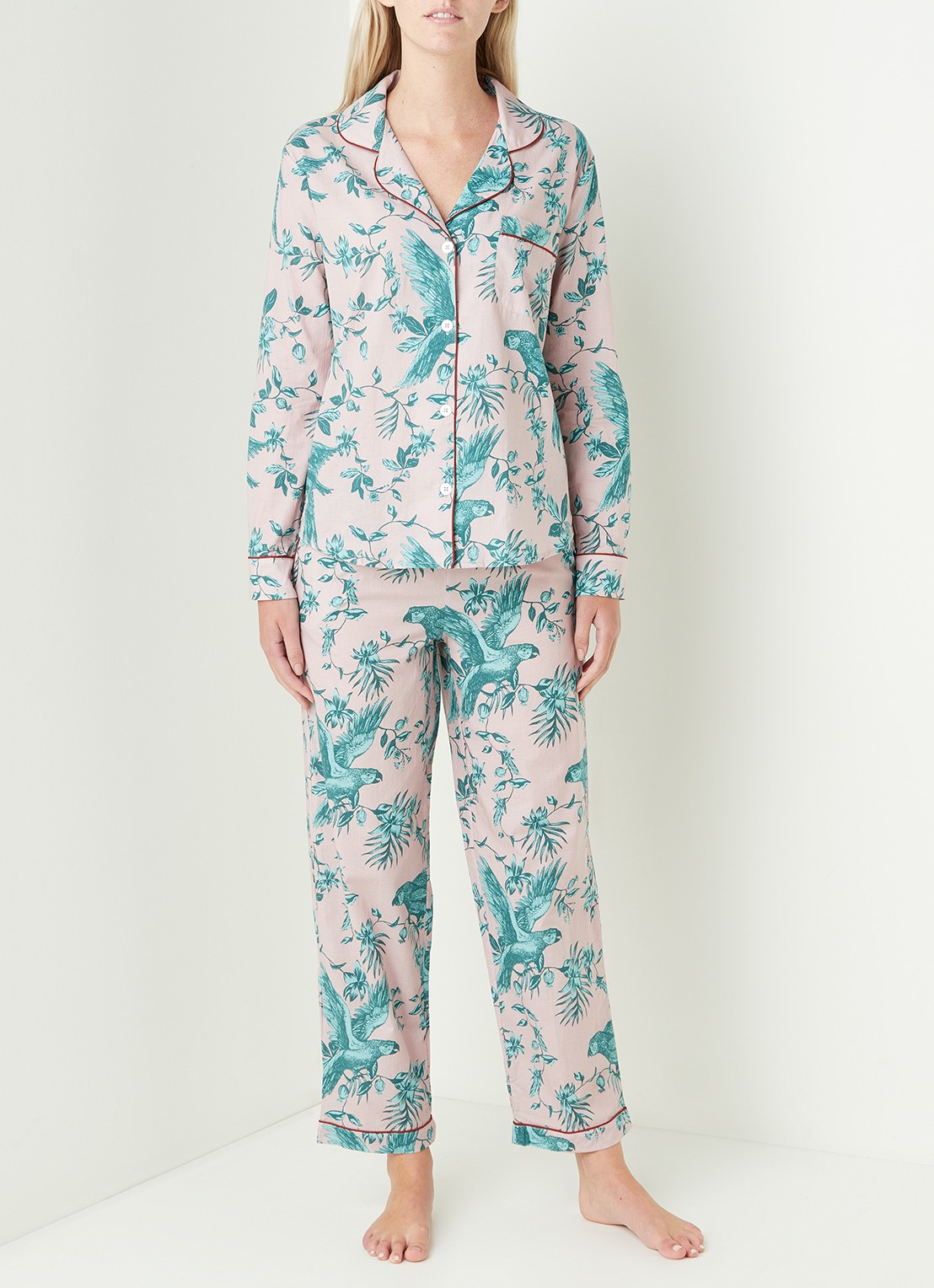 Desmond & Dempsey Parrot pyjamaset van  katoen - detail 4 oudroze