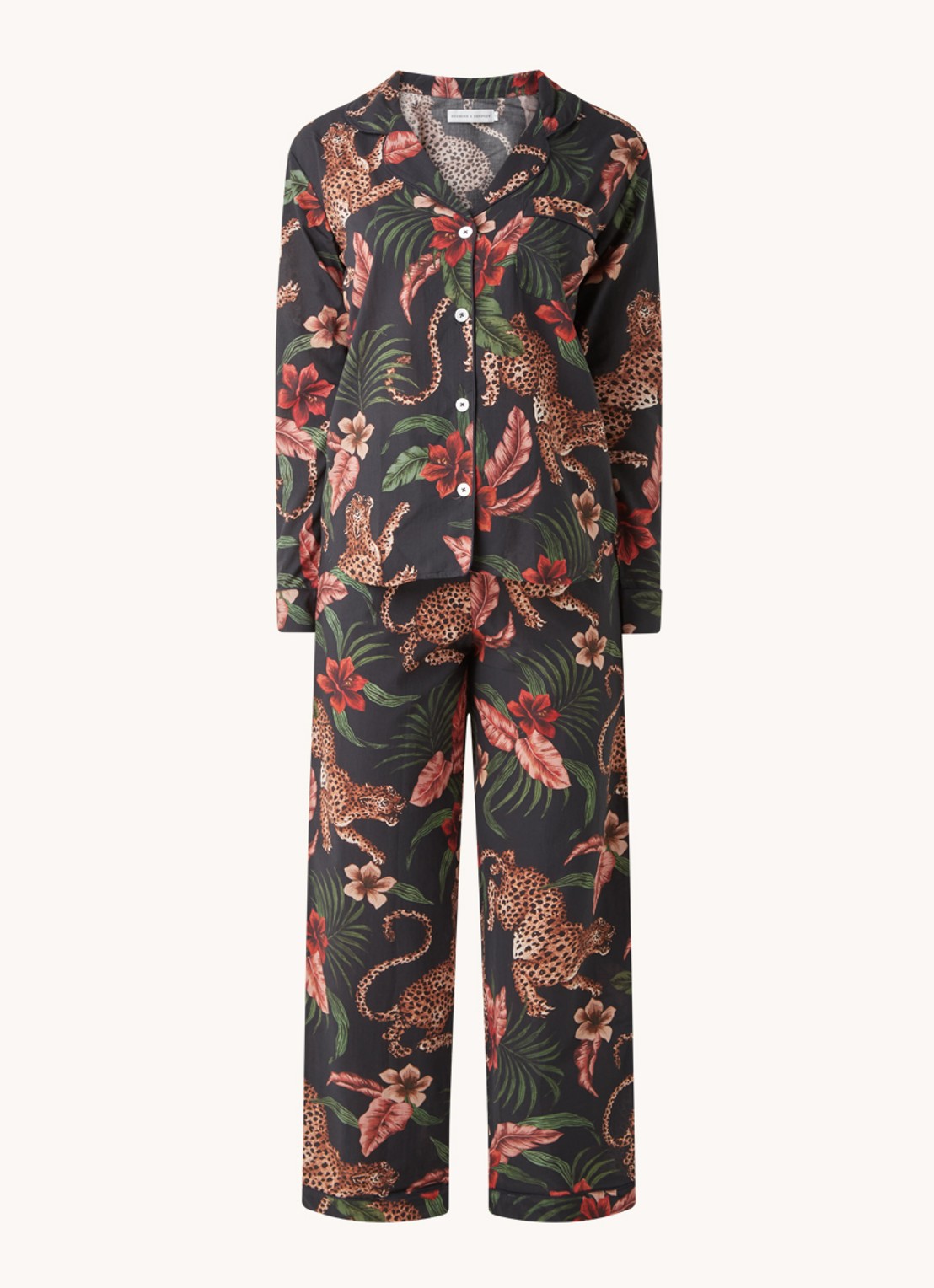 Desmond & Dempsey Soleia pyjamaset van  katoen - voorkant zwart