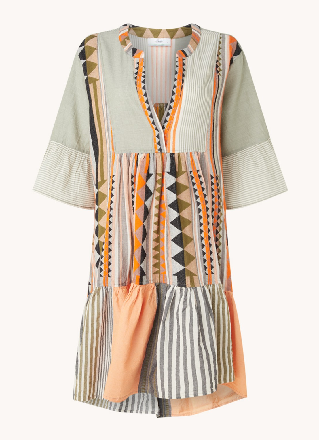 Devotion Ella strandjurk van katoen met print - voorkant 2 lichtgroen