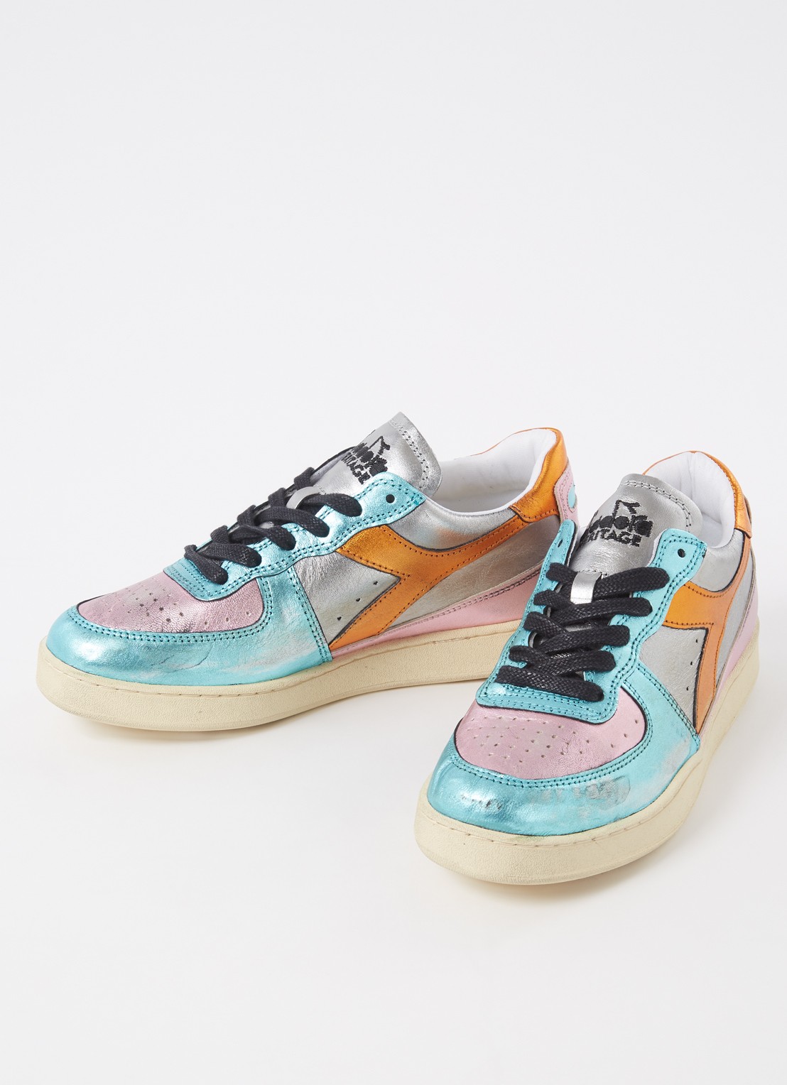 Diadora Mi Basket Low sneaker van leer met metallic finish - detail 2 blauw