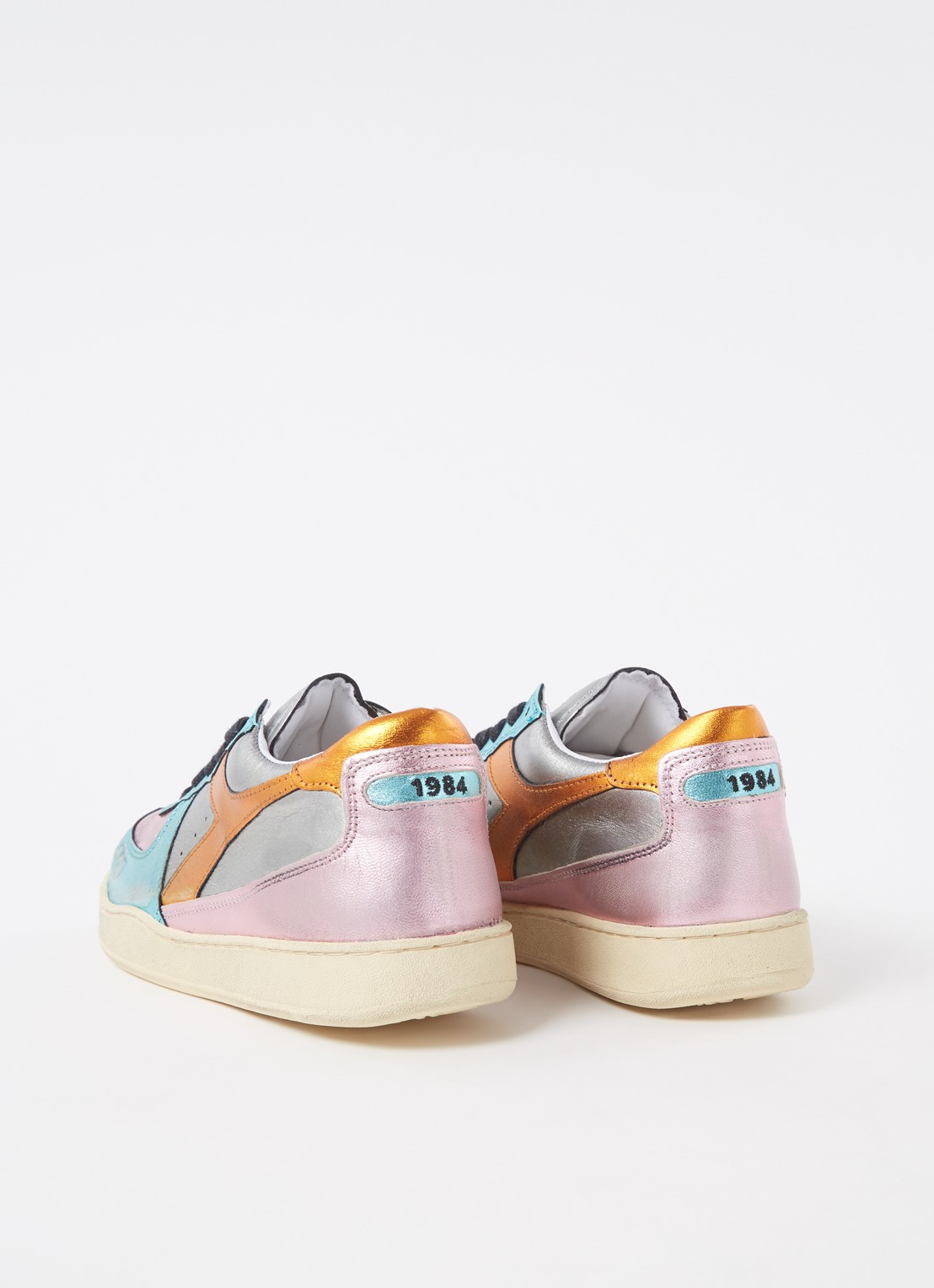 Diadora Mi Basket Low sneaker van leer met metallic finish - detail 3 blauw