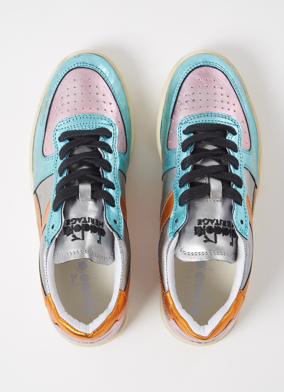 Diadora Mi Basket Low sneaker van leer met metallic finish - detail 4 blauw