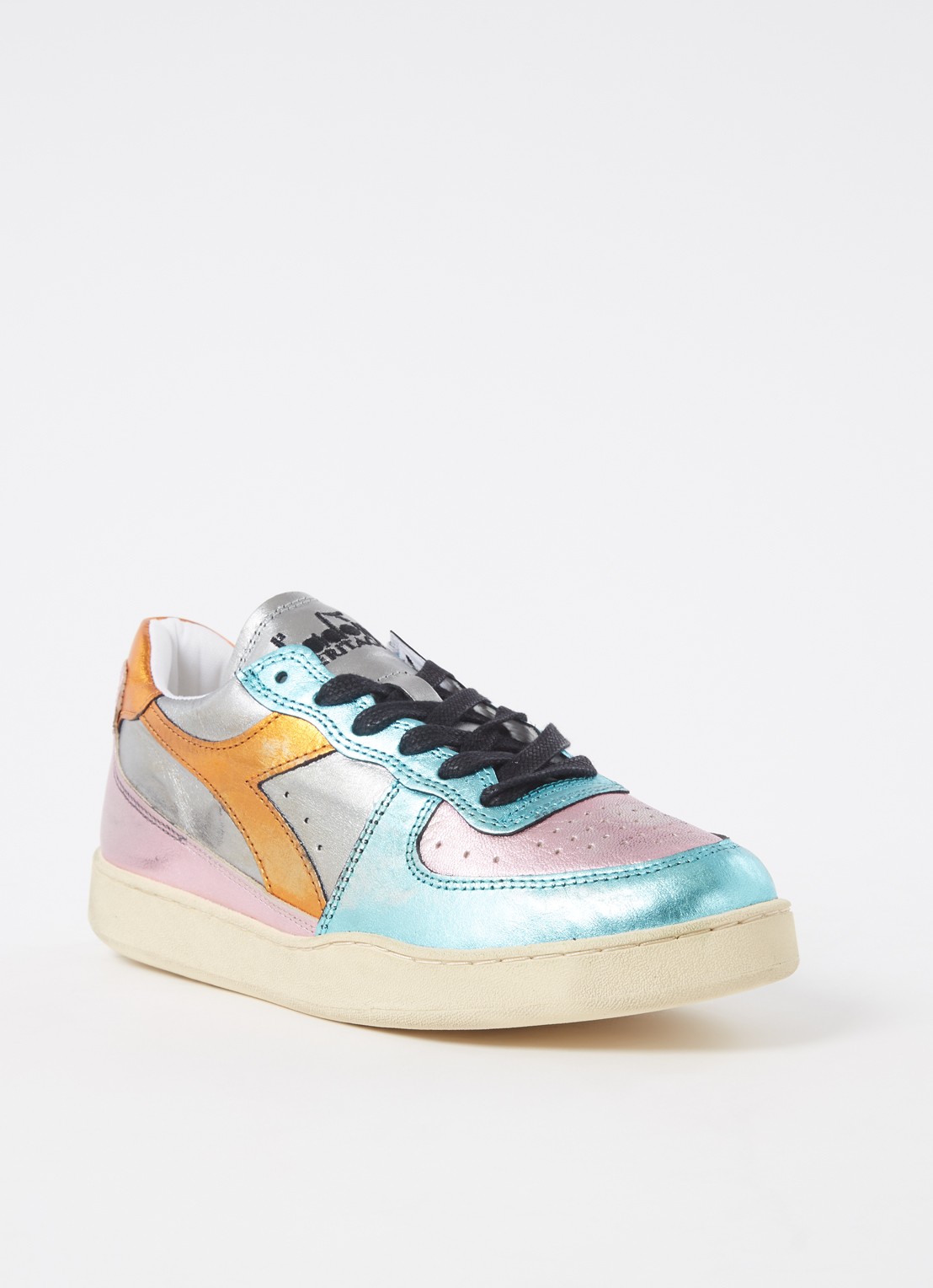 Diadora Mi Basket Low sneaker van leer met metallic finish - voorkant blauw