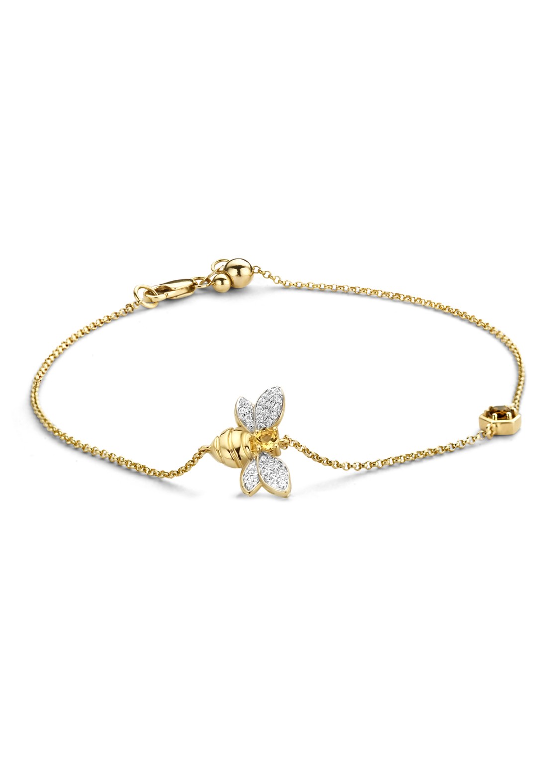 Diamond Point Geelgouden armband 0.10 ct rookkwarts Queen Bee - voorkant geelgoud