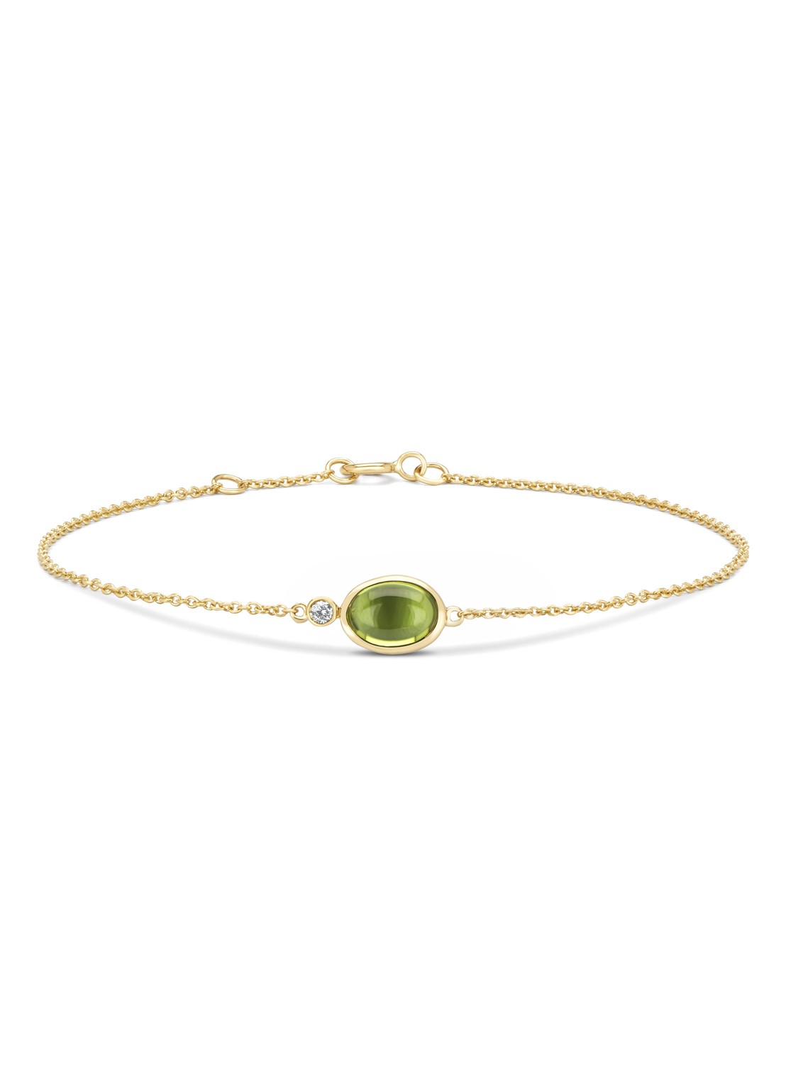 Diamond Point Geelgouden armband, 1.06 ct peridoot, Little Drops - voorkant geelgoud