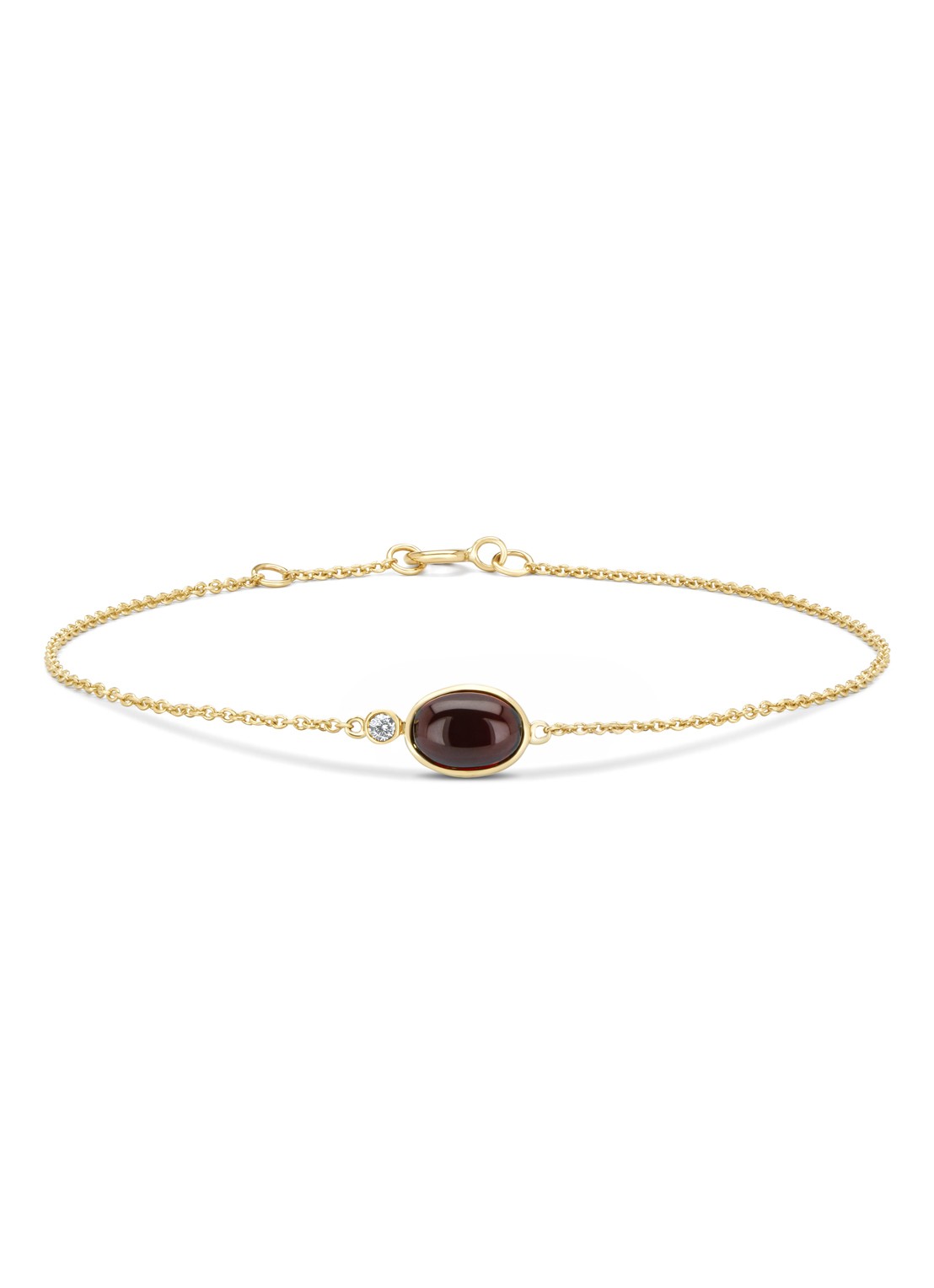 Diamond Point Geelgouden armband, 1.20 ct granaat, Little Drops - voorkant geelgoud
