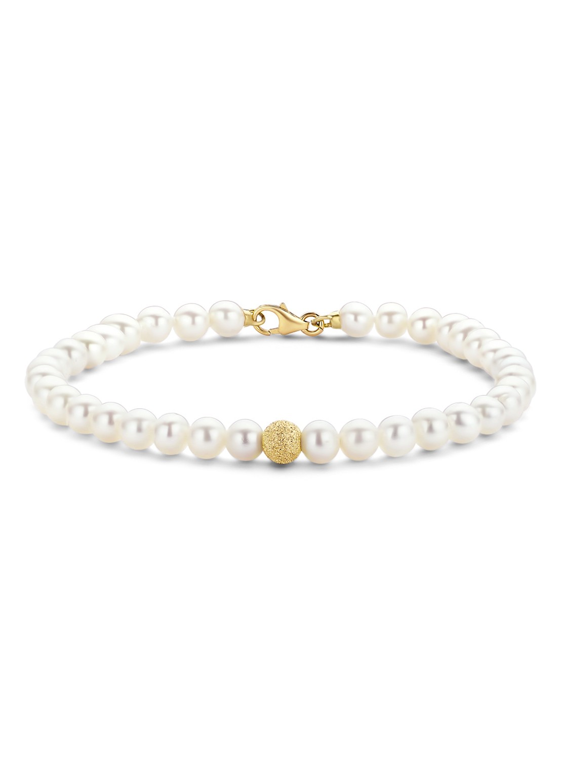Diamond Point Geelgouden armband witte zoetwaterparel Rivièra - voorkant wit