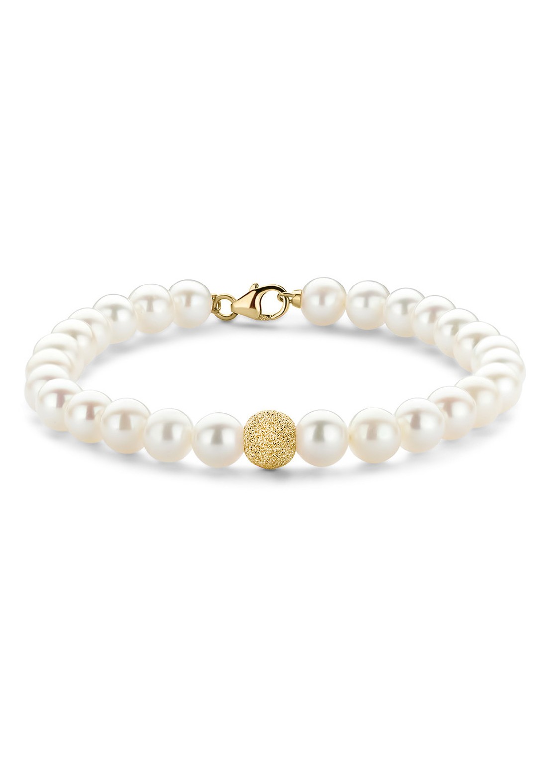 Diamond Point Geelgouden armband witte zoetwaterparel Rivièra - voorkant wit