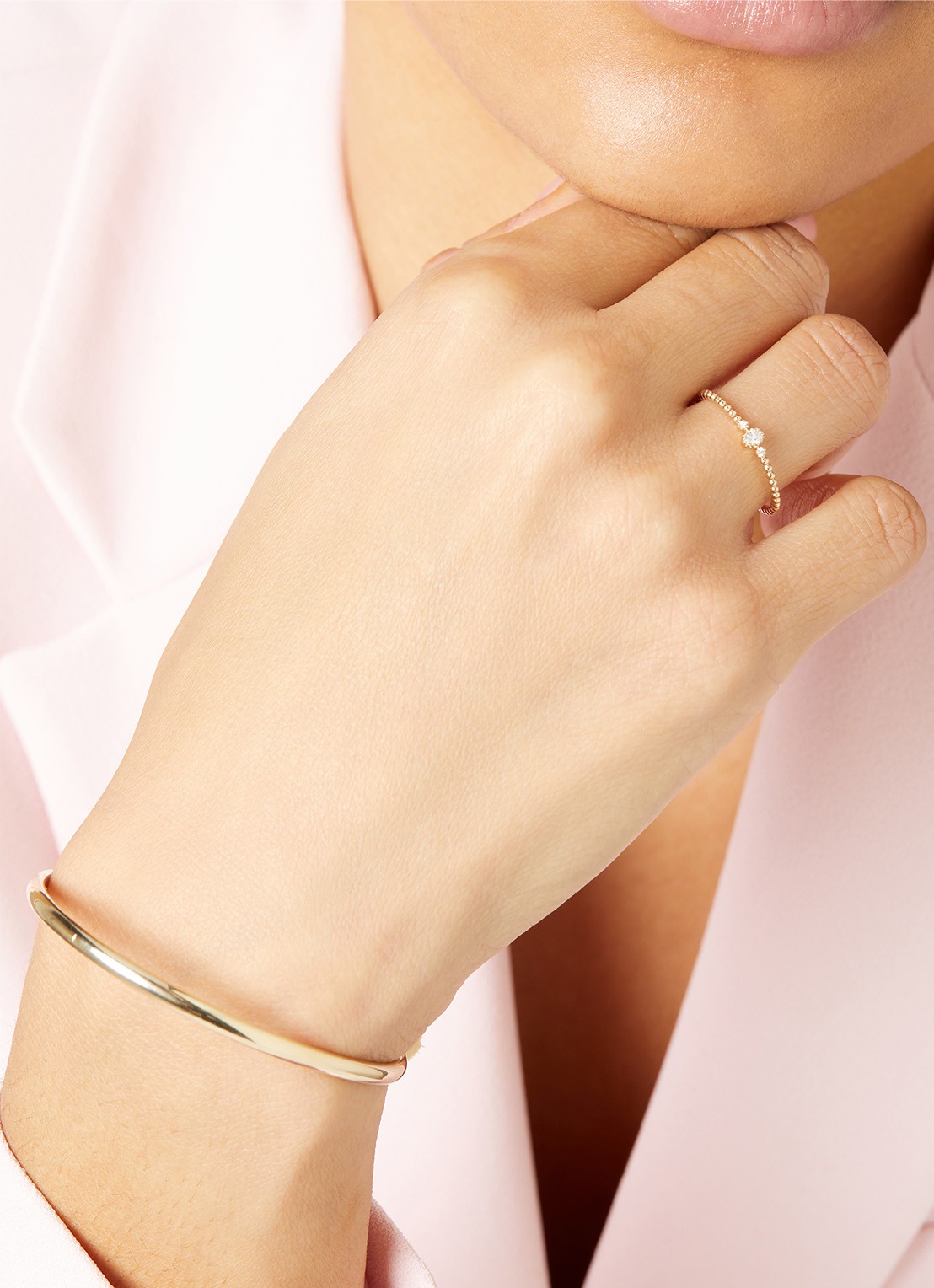 Diamond Point Geelgouden bangle (M) - voorkant 2 geelgoud