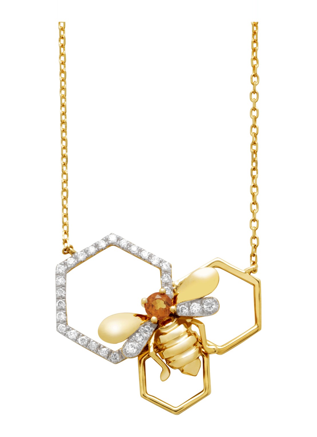 Diamond Point Geelgouden collier, 0.05 ct citrien, Queen Bee - voorkant geelgoud