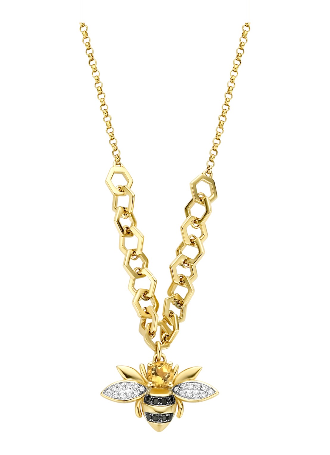 Diamond Point Geelgouden collier 0.18 ct citrien Queen Bee - voorkant geelgoud