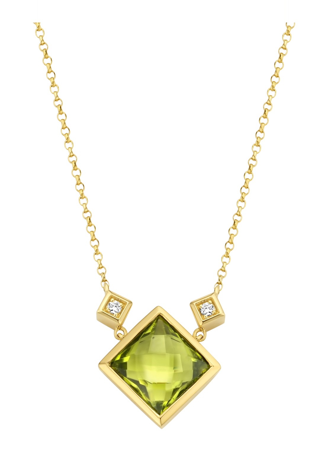 Diamond Point Geelgouden collier 2.10 ct peridoot Philosophy - voorkant geelgoud