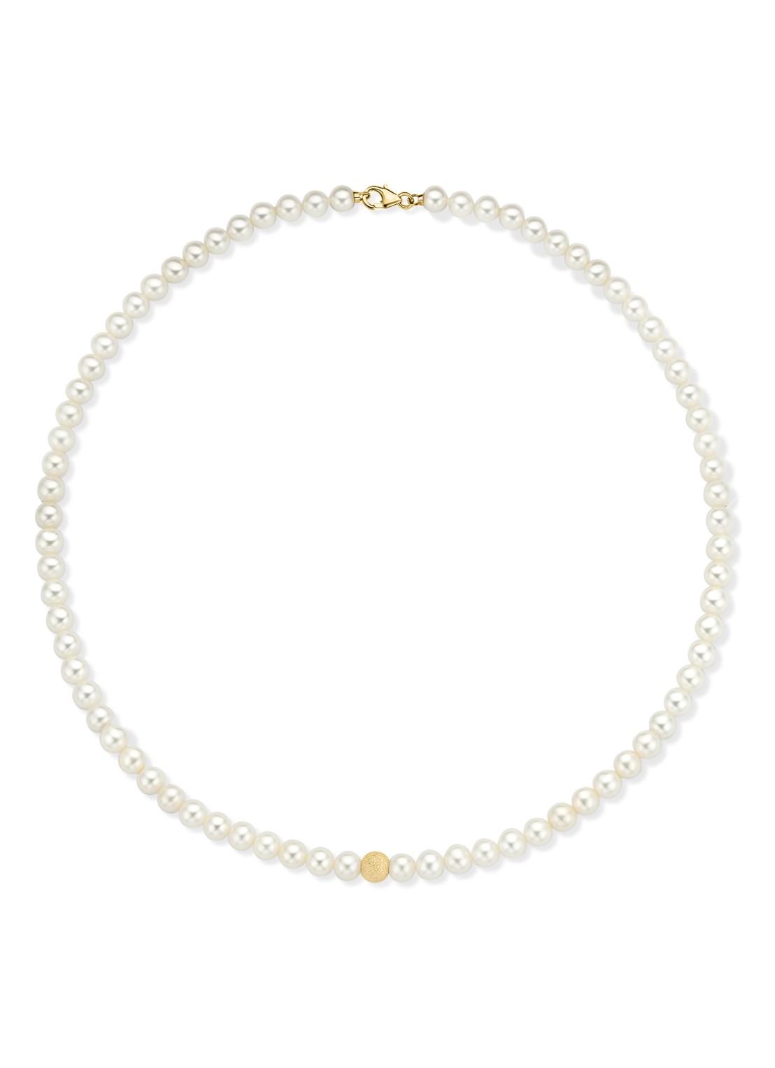 Diamond Point Geelgouden collier witte zoetwaterparel Rivièra - voorkant wit