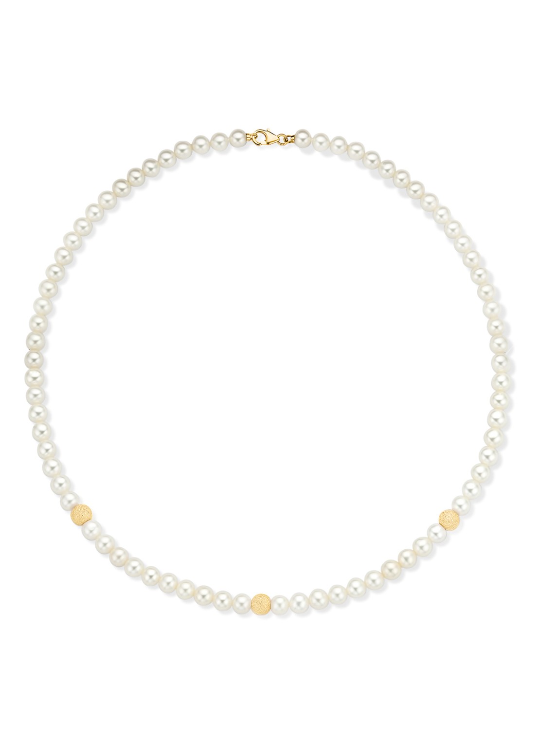 Diamond Point Geelgouden collier witte zoetwaterparel Rivièra - voorkant wit