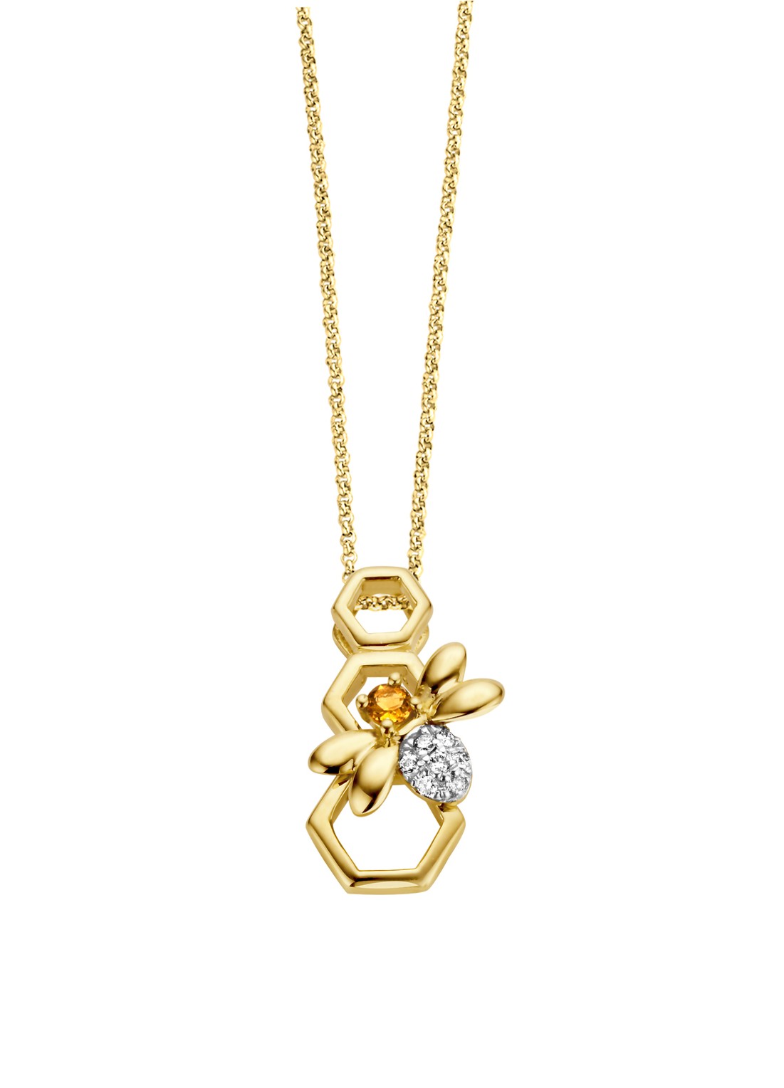 Diamond Point Geelgouden hanger 0.03 ct citrien Queen Bee - voorkant geelgoud