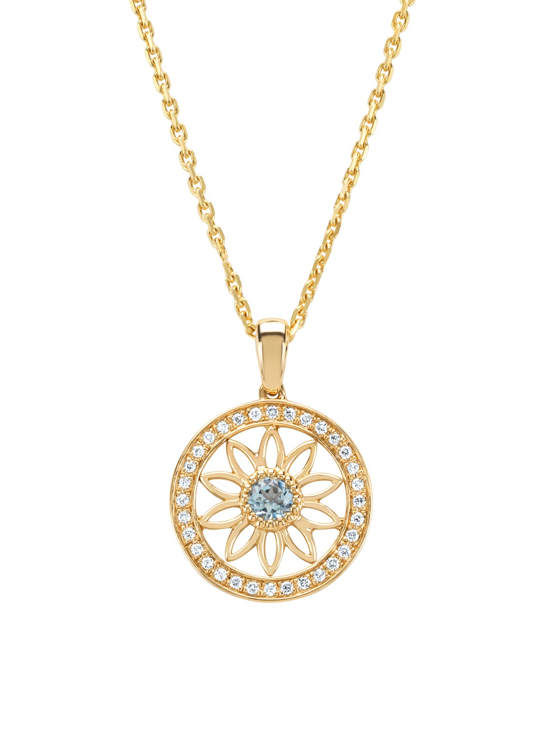 Diamond Point Geelgouden hanger, 0.11 ct aquamarijn, Birthstones - voorkant geelgoud