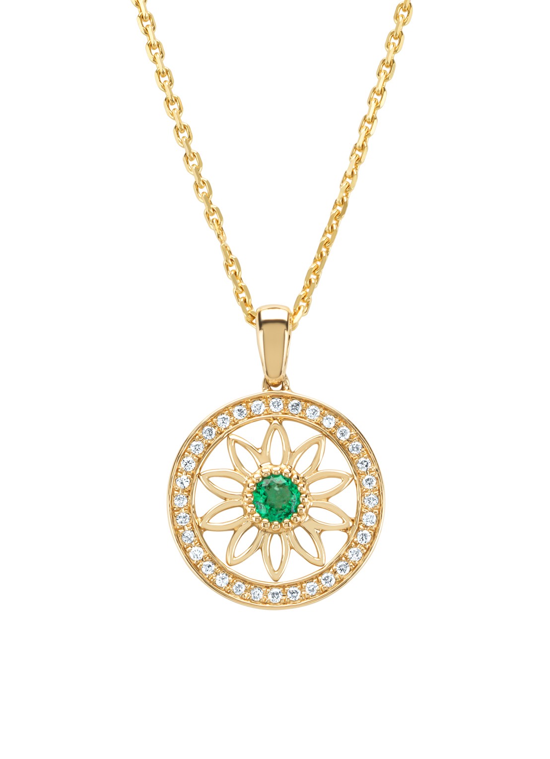 Diamond Point Geelgouden hanger, 0.11 ct smaragd, Birthstones - voorkant geelgoud