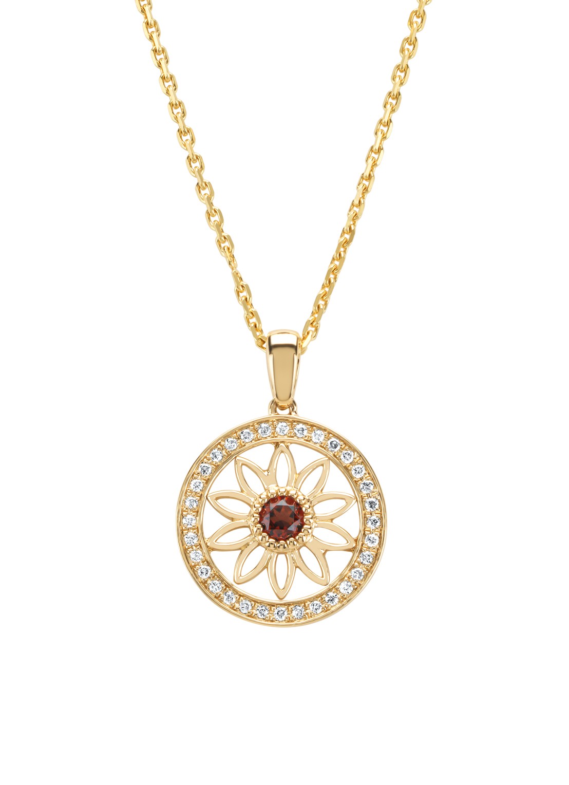 Diamond Point Geelgouden hanger, 0.13 ct granaat, Birthstones - voorkant geelgoud