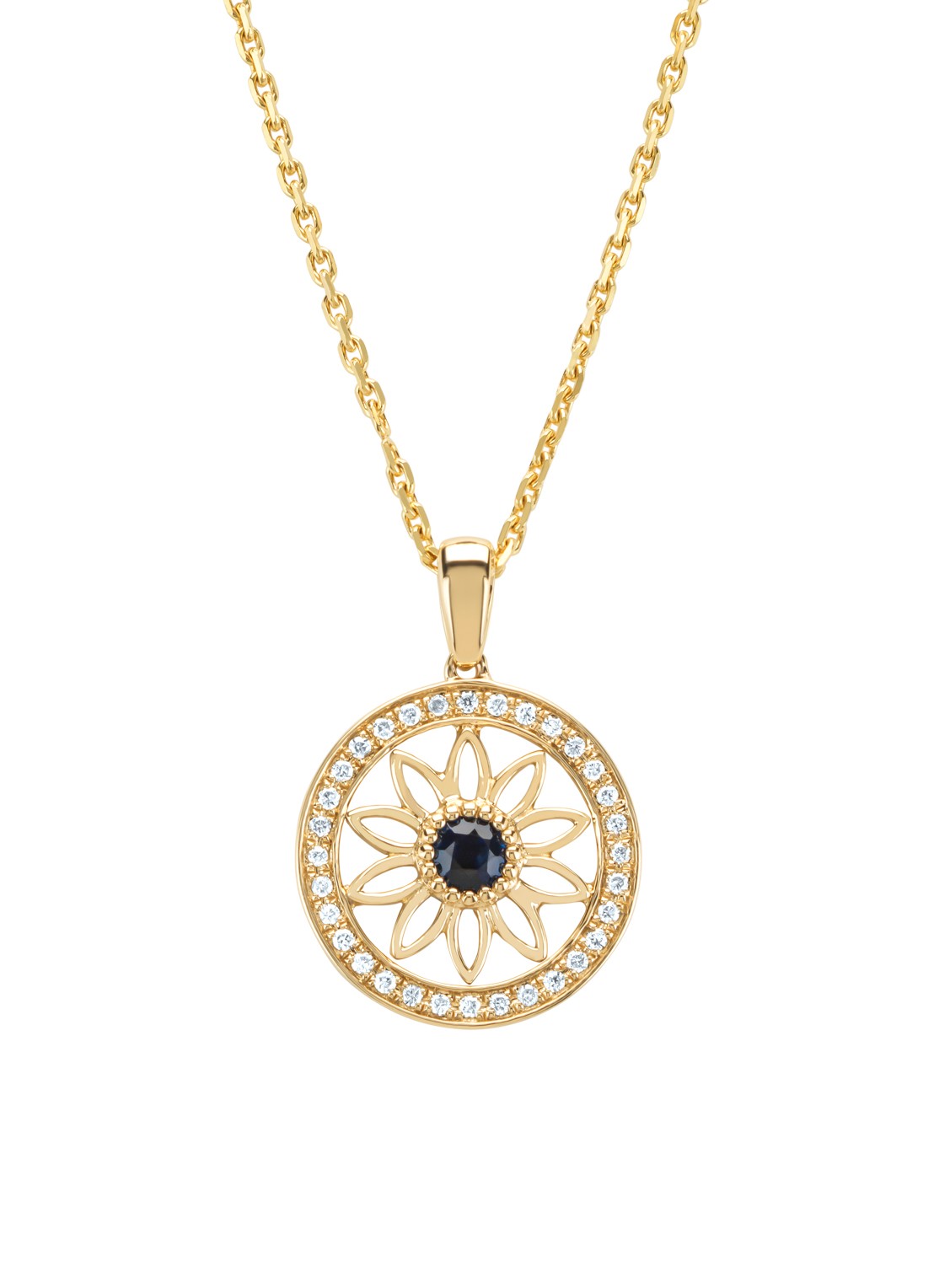 Diamond Point Geelgouden hanger, 0.15 ct saffier, Birthstones - voorkant geelgoud