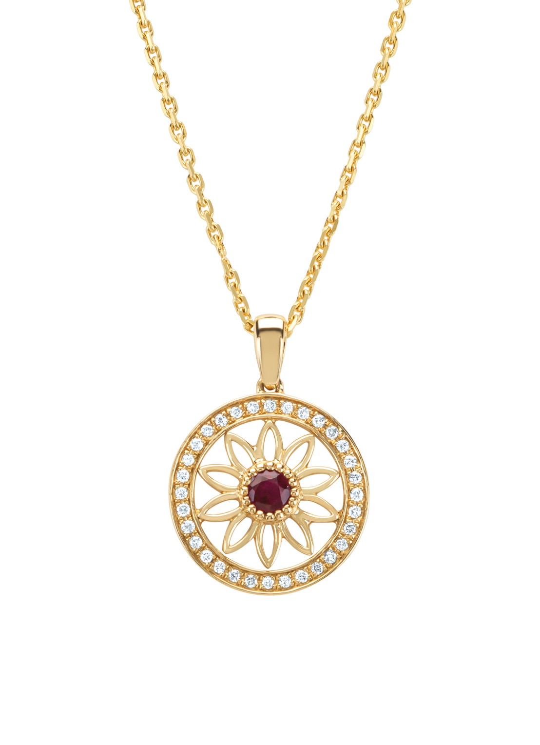 Diamond Point Geelgouden hanger, 0.19 ct robijn ( behandeld), Birthstones - voorkant geelgoud