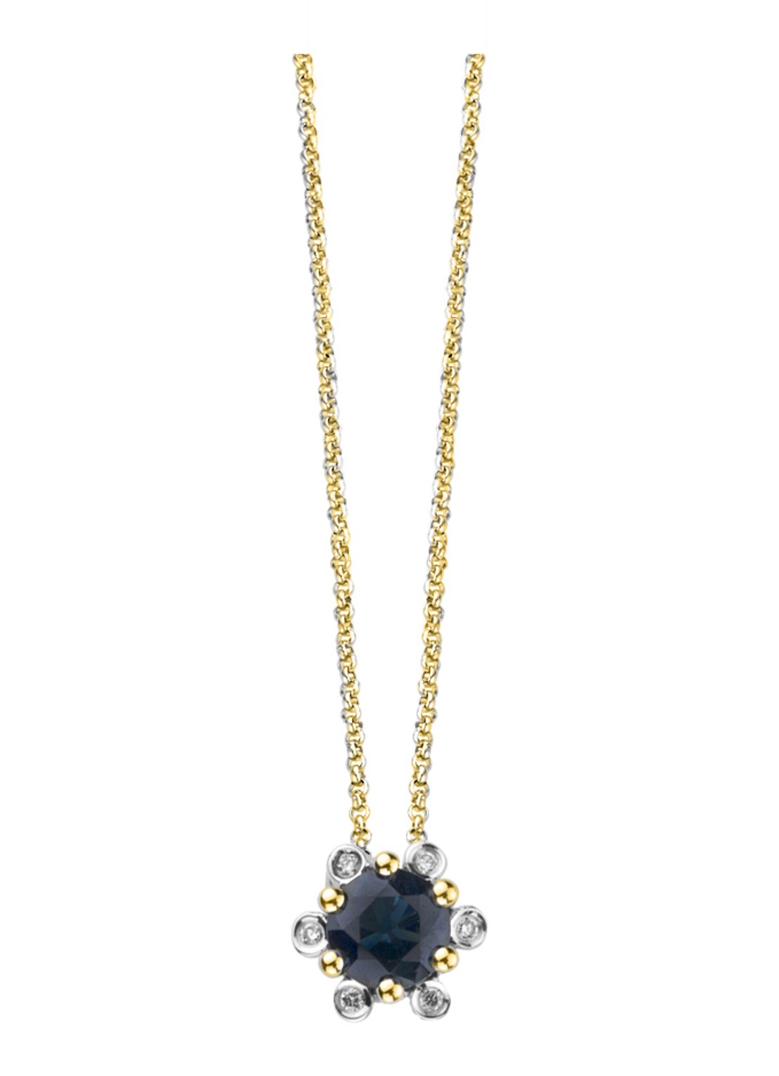 Diamond Point Geelgouden hanger, 0.47 ct blauwe saffier, Empress - voorkant goud