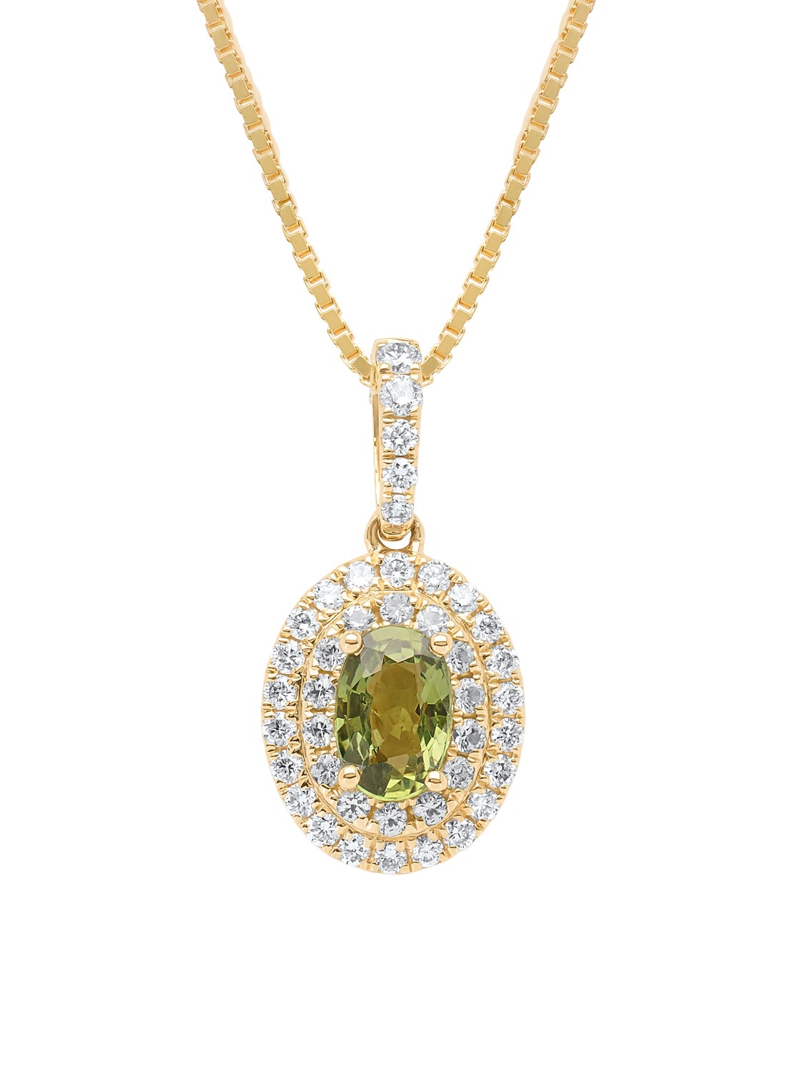 Diamond Point Geelgouden hanger, 0.71 ct groene saffier, Eden - voorkant geelgoud