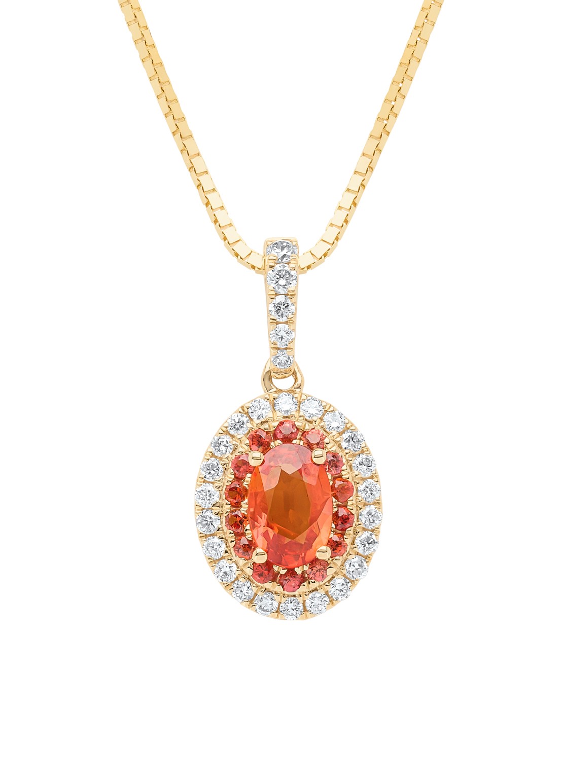 Diamond Point Geelgouden hanger, 0.75 ct oranje saffier ( bew, Eden - voorkant 3 geelgoud