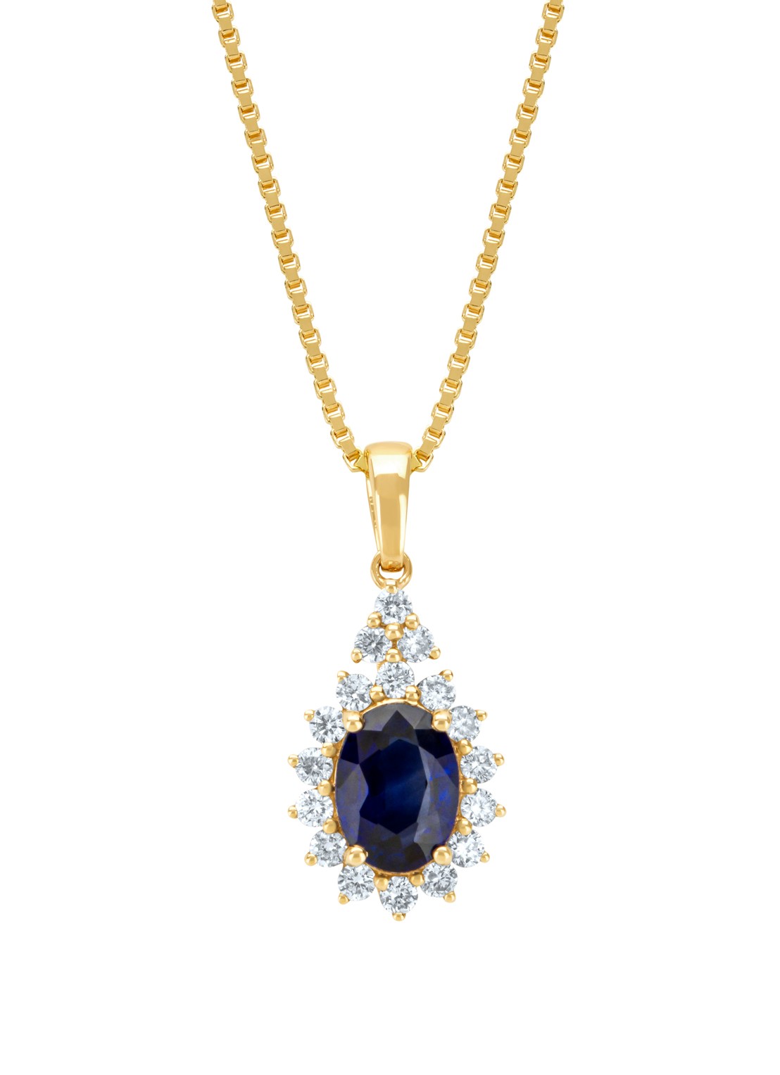 Diamond Point Geelgouden hanger, 1.00 ct blauwe saffier, Eden - voorkant 3 geelgoud