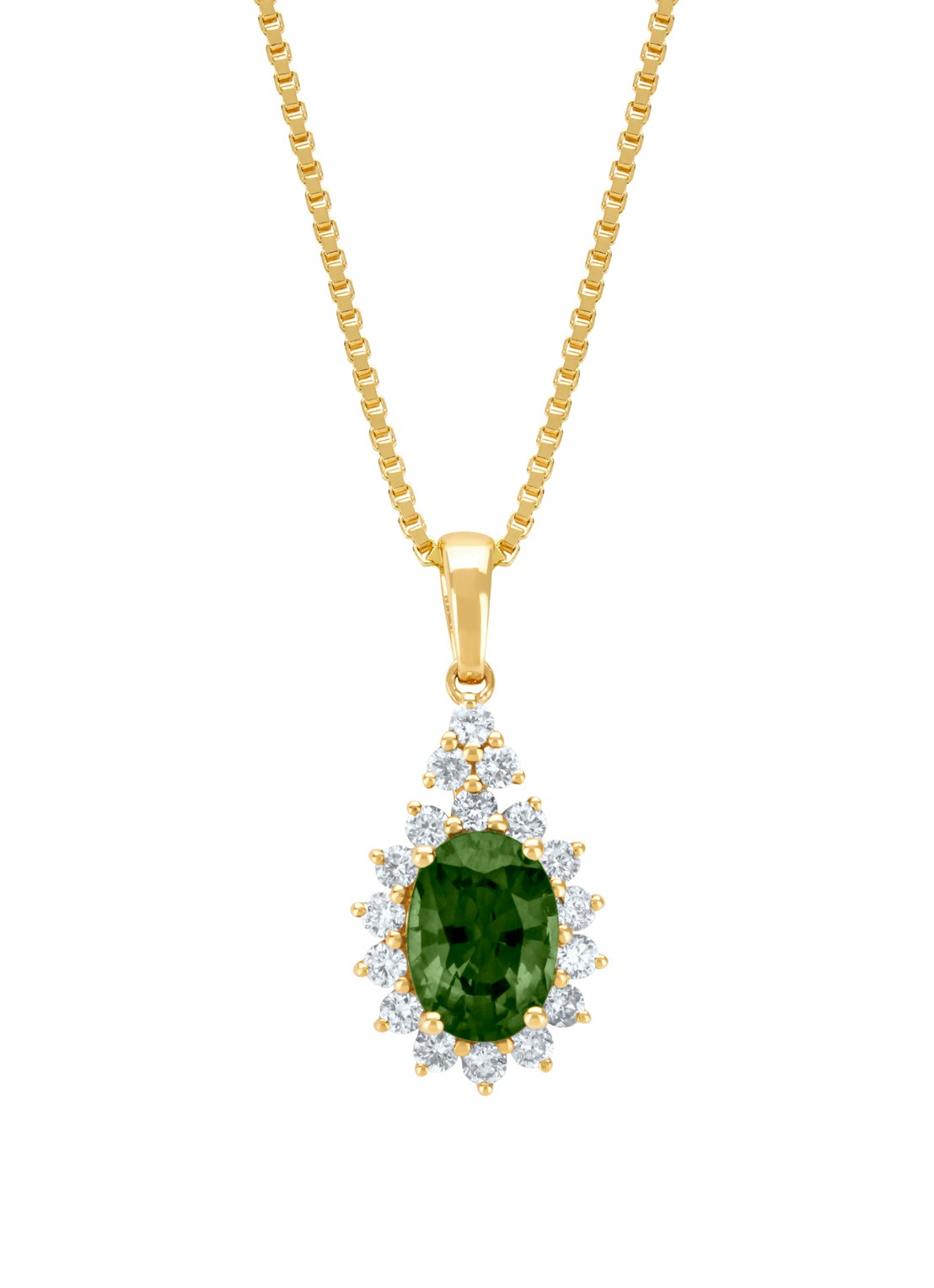 Diamond Point Geelgouden hanger, 1.00 ct groene saffier, Eden - voorkant geelgoud