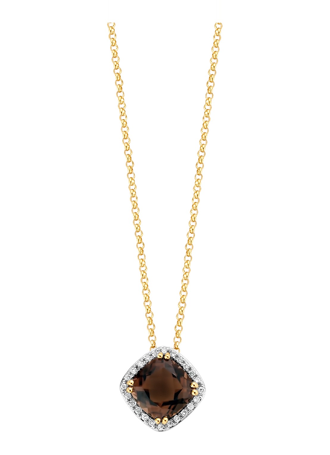 Diamond Point Geelgouden hanger 1.36 ct rookkwarts Fiësta - voorkant geelgoud