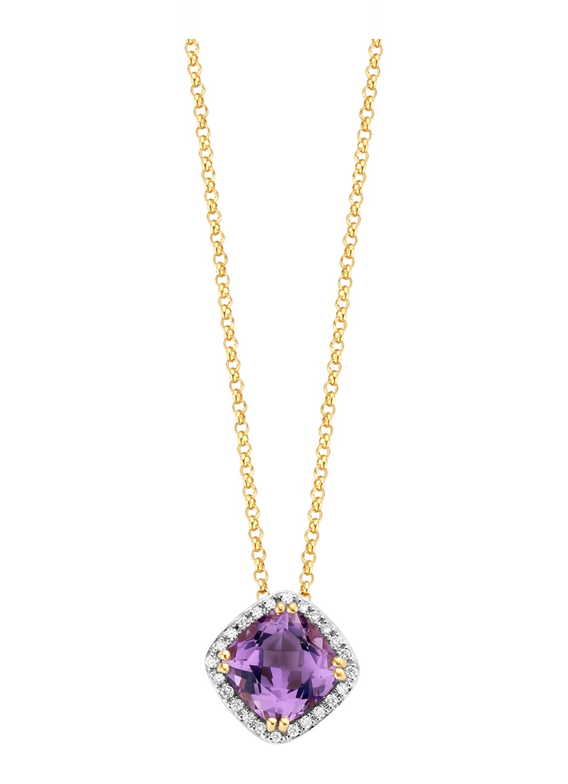 Diamond Point Geelgouden hanger 1.54 ct amethist Fiësta - voorkant geelgoud