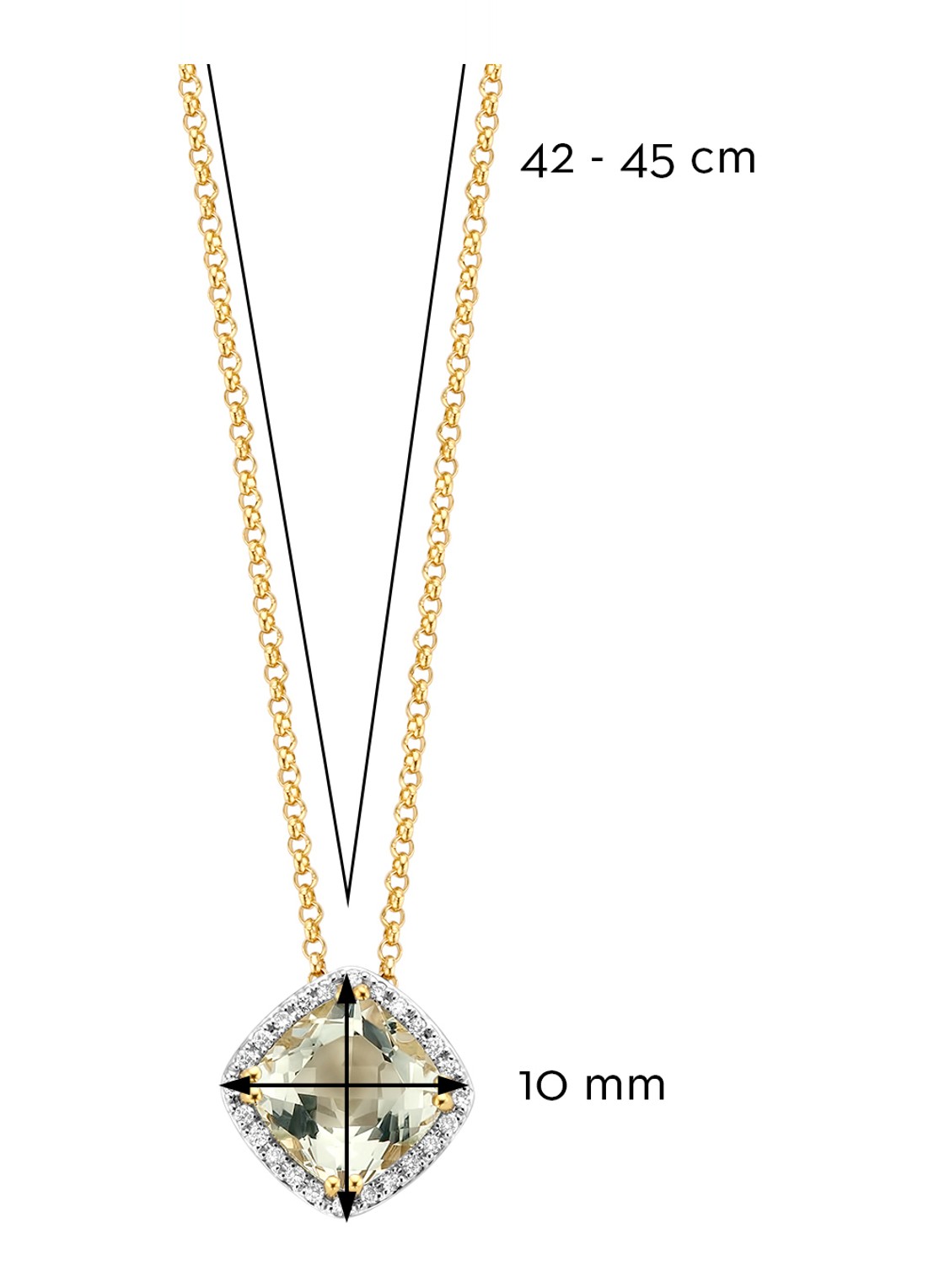 Diamond Point Geelgouden hanger 1.61 ct groene amethist Fiësta - detail 2 geelgoud