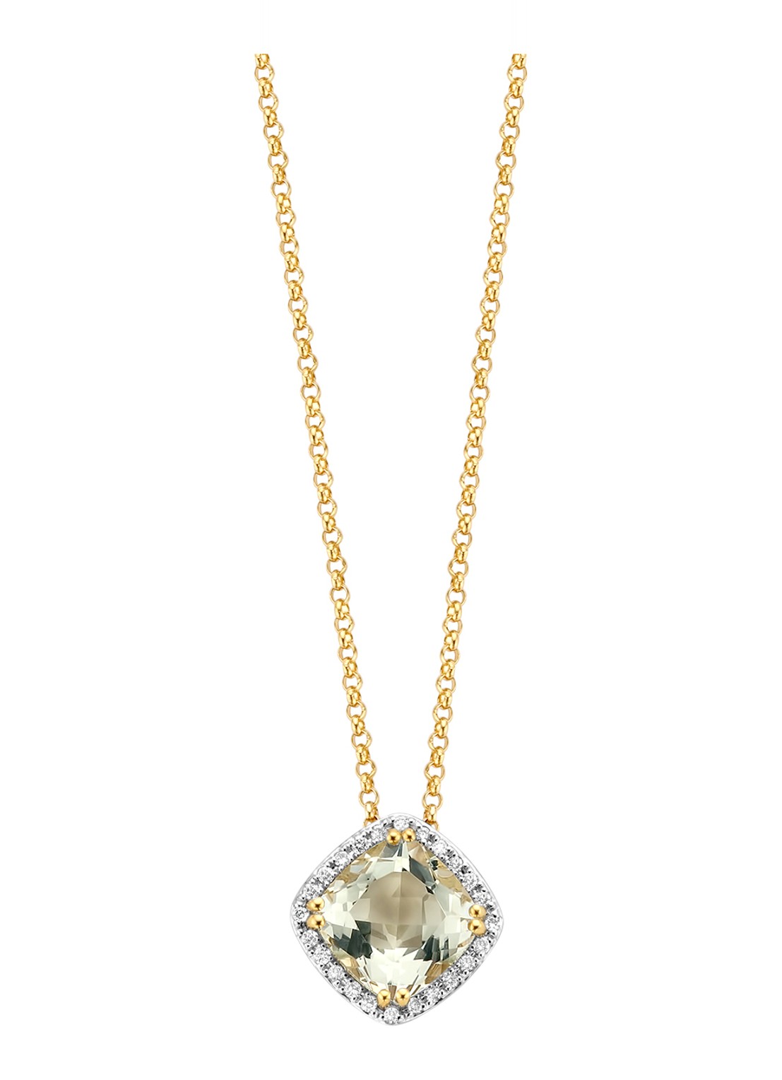 Diamond Point Geelgouden hanger 1.61 ct groene amethist Fiësta - voorkant geelgoud