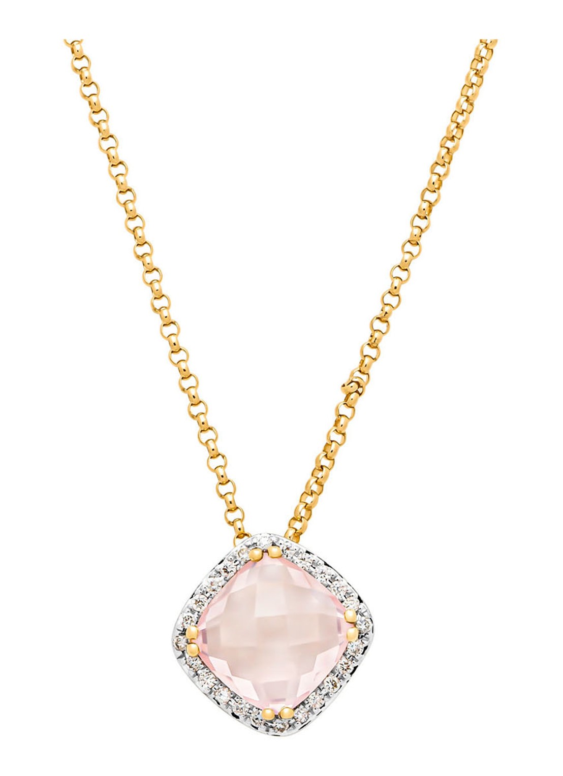 Diamond Point Geelgouden hanger, 1.74 ct roze kwarts, Fiësta - voorkant geelgoud