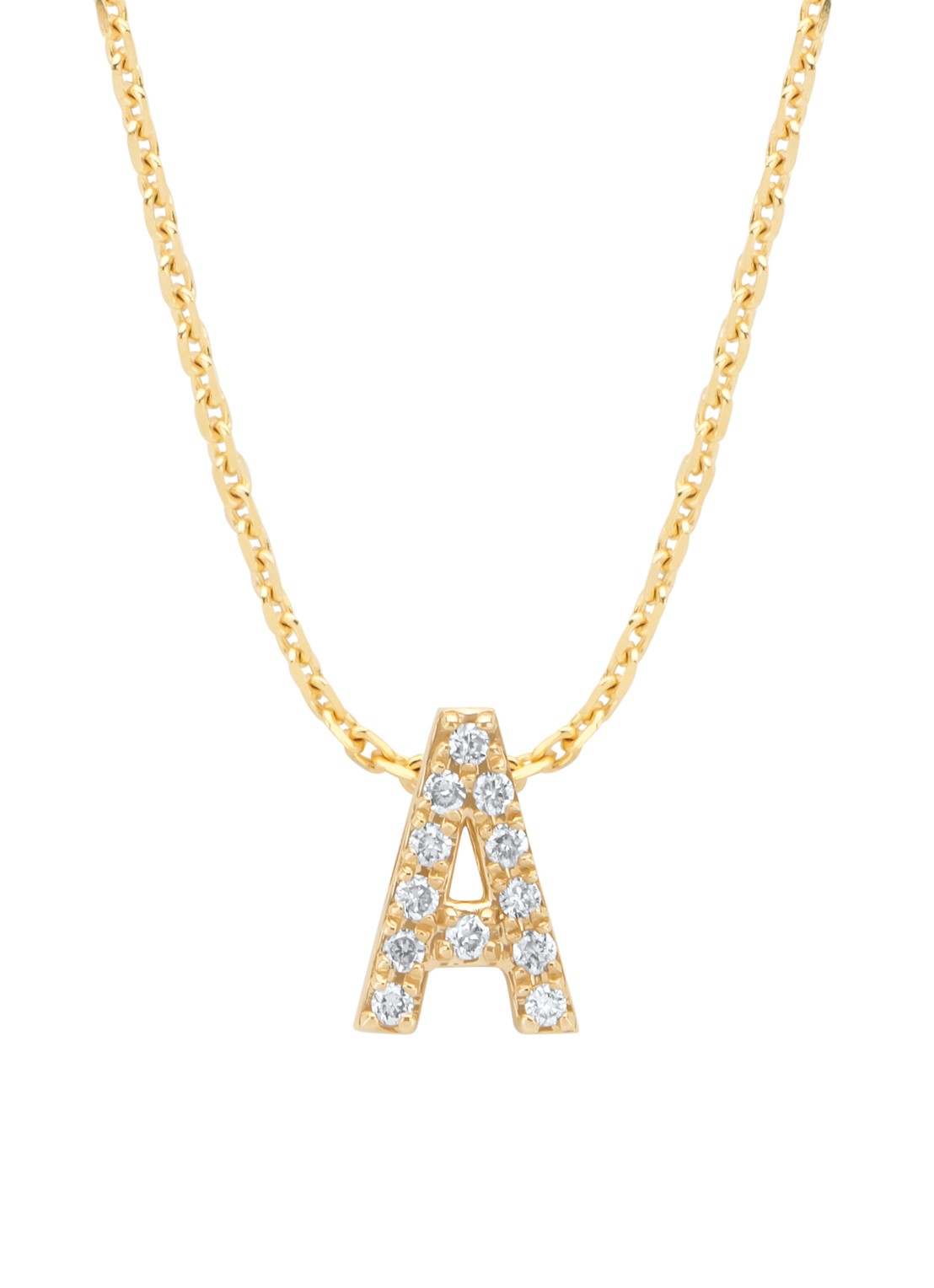 Diamond Point Geelgouden hanger A, 0.05 ct diamant, Alphabet - voorkant geelgoud