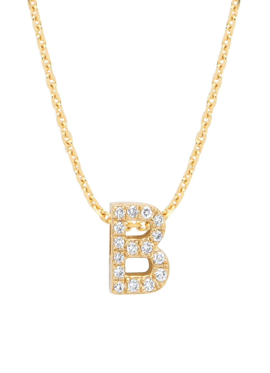 Diamond Point Geelgouden hanger B, 0.06 ct diamant, Alphabet - voorkant geelgoud