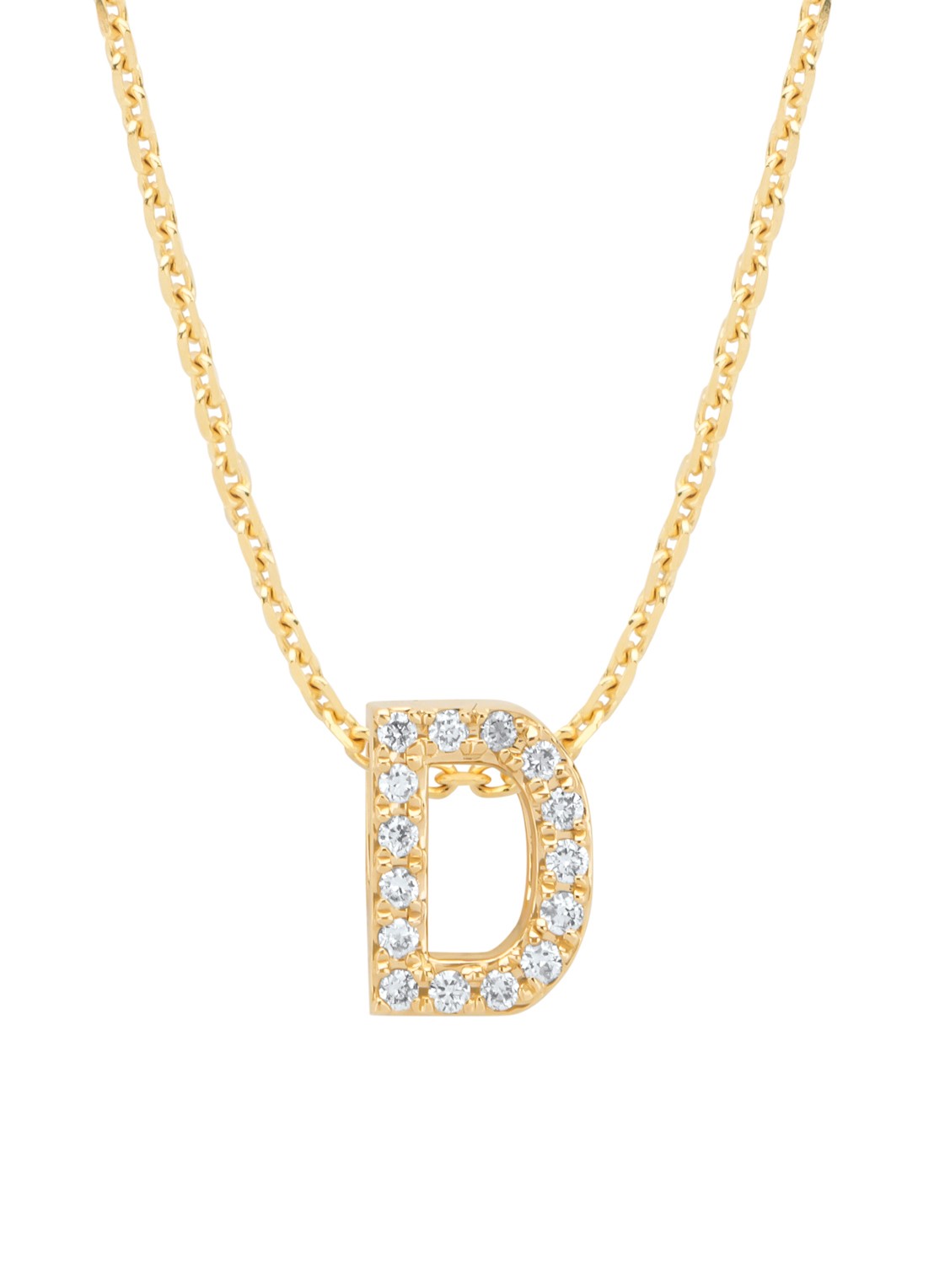 Diamond Point Geelgouden hanger D, 0.05 ct diamant, Alphabet - voorkant geelgoud