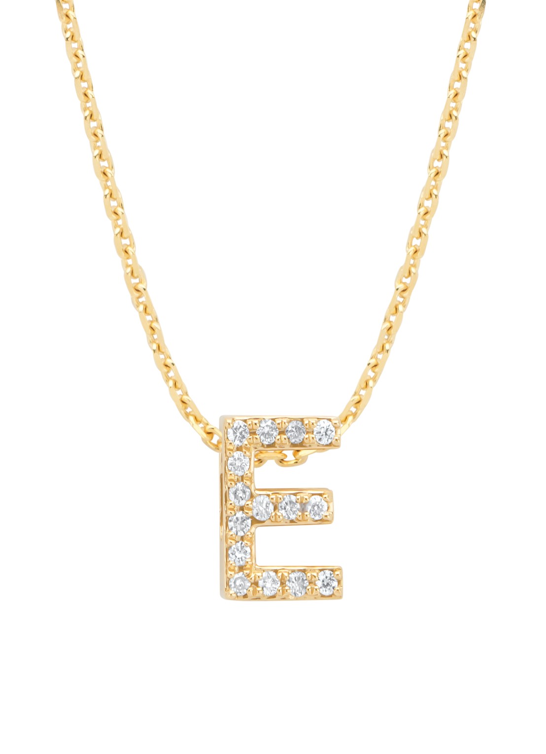 Diamond Point Geelgouden hanger E, 0.05 ct diamant, Alphabet - voorkant 2 geelgoud