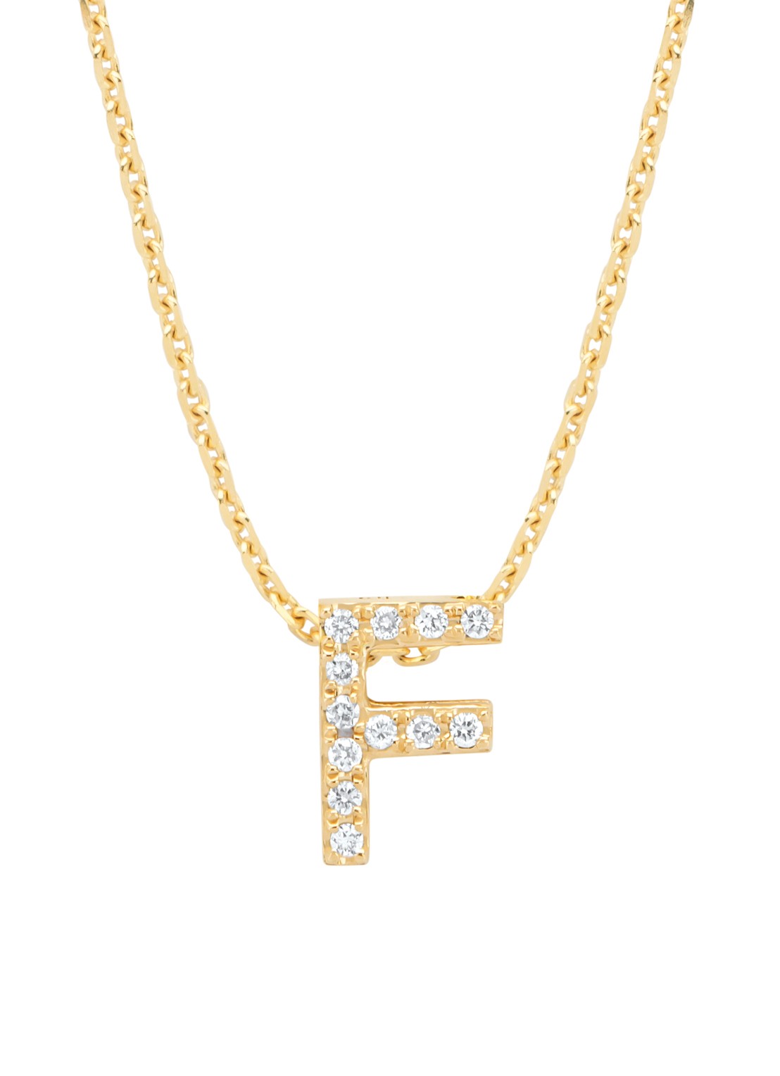 Diamond Point Geelgouden hanger F, 0.04 ct diamant, Alphabet  - voorkant geelgoud