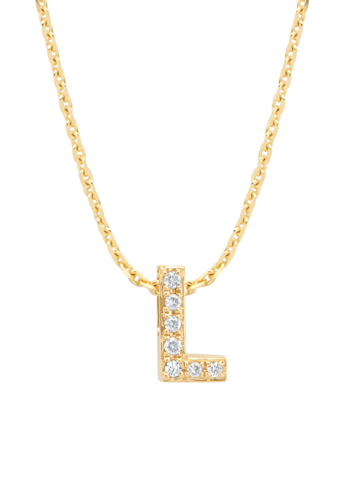 Diamond Point Geelgouden hanger L, 0.03 ct diamant, Alphabet - voorkant 2 geelgoud