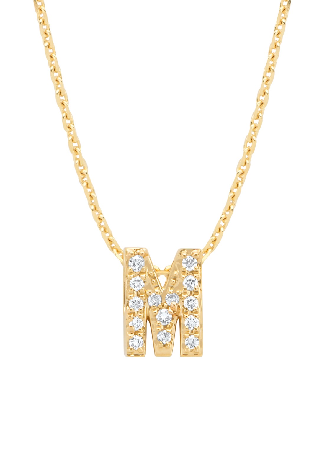 Diamond Point Geelgouden hanger M, 0.06 ct diamant, Alphabet - voorkant geelgoud