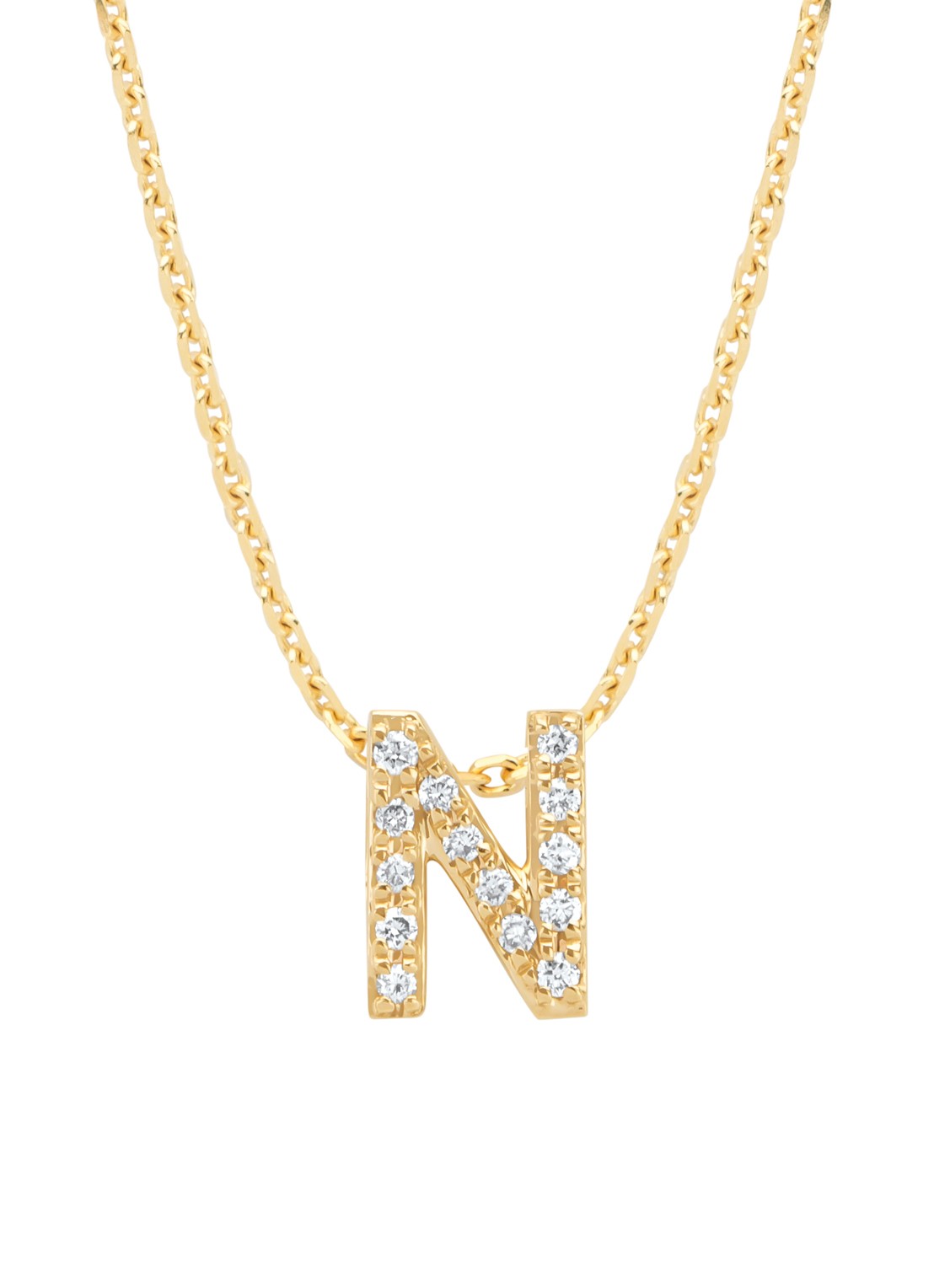 Diamond Point Geelgouden hanger N, 0.05 ct diamant, Alphabet - voorkant geelgoud